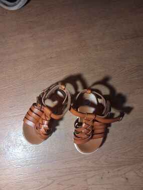 Children's Tan Braided Strap Sandals with Ankle Buckle